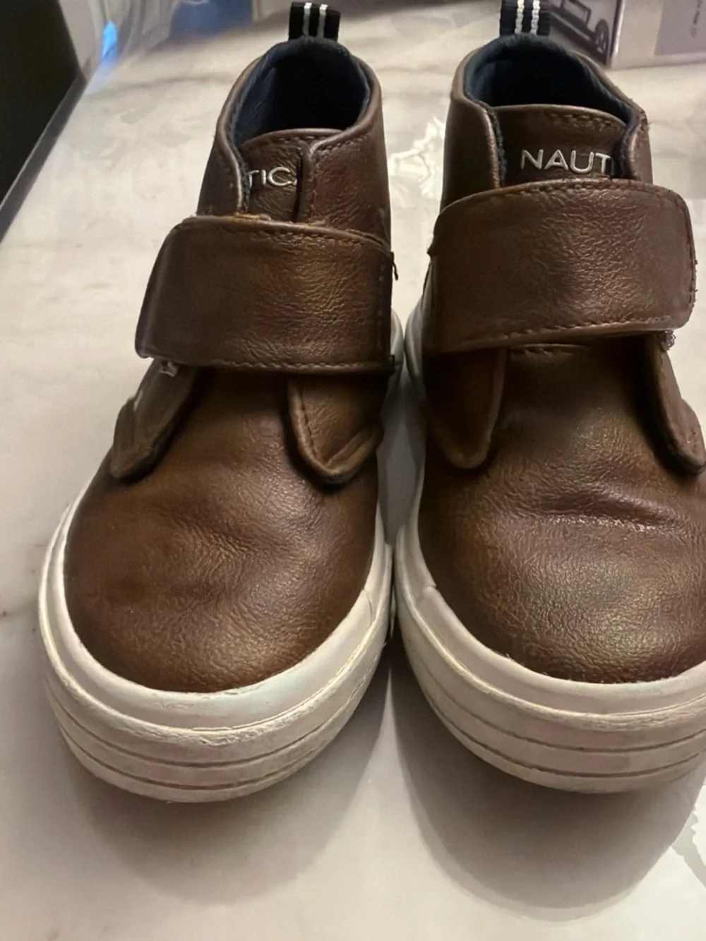 Nautica Brown Leather Kids Velcro Slip-On Sneakers